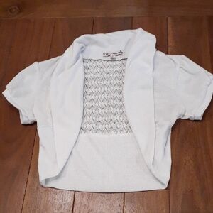 Girl's Short Sleeve Cardigan Bolero, White W/Beautiful Knit Back-sz Small
